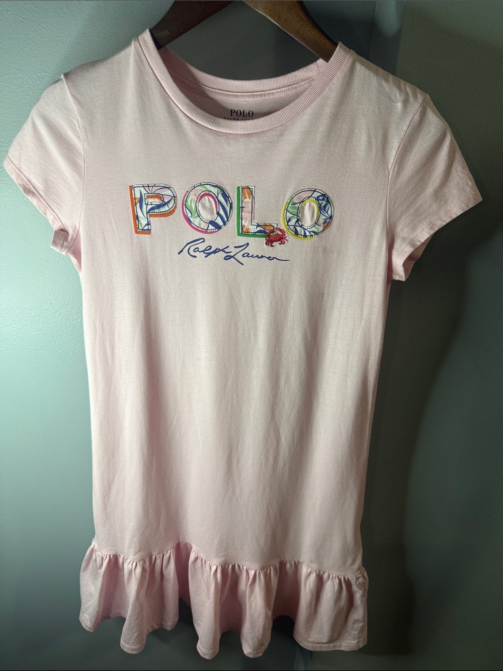 Polo by Ralph Lauren Light Pink Logo Ruffle Hem Tee Dress